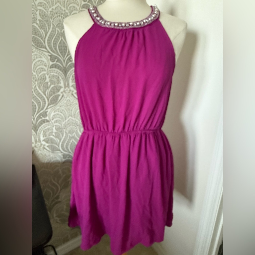 Mine Fuchsia dress with beaded collar.